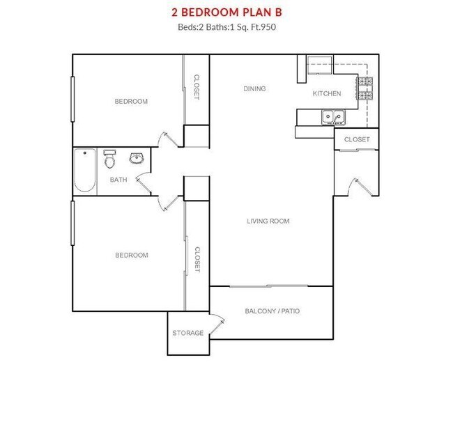 2 Bedroom 1 Bath - 40762 floor plan